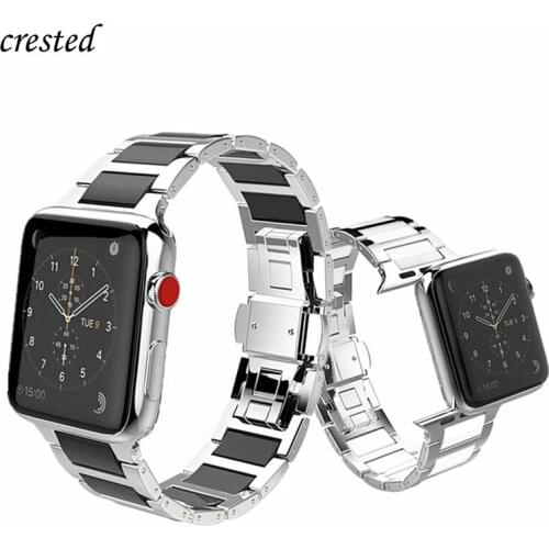 Ceramic Strap For Apple watch band 44mm 40mm 42mm 38mm Luxury Metal belt Stainless Steel Bracelet iWatch series 3 4 5 s 6 band
