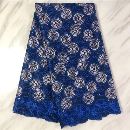 Latest African Lace Fabric Embroidery Royal Blue Swiss Voile Lace 2020 Fashion Dubai Hole Cotton Lace For Party Dress Sew PL4683