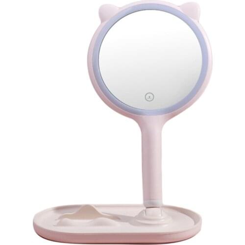 Makeup Desk Mirror with LED Lights 5X Magnifying Double-Side Vanity Cute Mirror C1FF