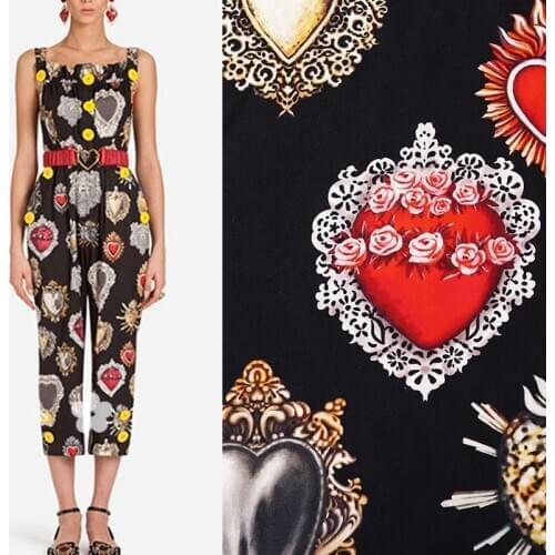 145cm Width The Sacred Heart Black Cotton or Imitate Cotton Fabric for Woman Summer Dress Skirt Pajama Shirt Sewing DIY