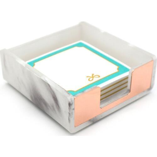 Marble Self Stick Memo Pad Holder Rose Gold 5mm Super Thick Notes Card Cube Dispenser Case Gold for Office Home Desk Organizer