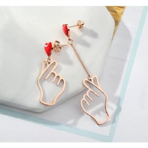 2020 New Fashion Women Earrings Small Red Earrings Creative Ear Than Heart Fingers Metal Love Earrings Hollow Earrings for Women