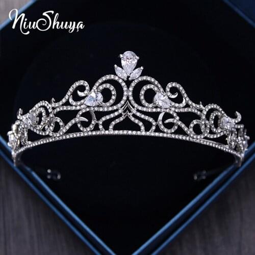 NiuShuya NEw Crystal Rhinestones Cubic Zircon Wedding Tiara CZ Bridal Queen Princess Pageant Crown Bridesmaids Women