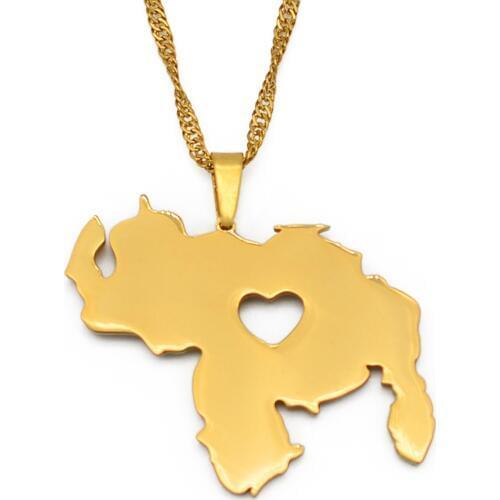 Venezuela Old Maps Gold Color Pendant Necklace for Women Girls Jewelry