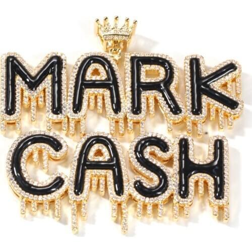 The Bling King New DIY Black Oil Letter Pendants Men Crown Water Drip Bubbles Initial Birthday Gifts Punk Style Free Rope Chain