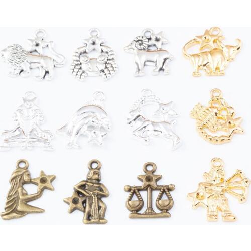 12pcs/lot Constellation series charms Retro style Metal alloy constellation pendant accessory Diy handmade jewelry