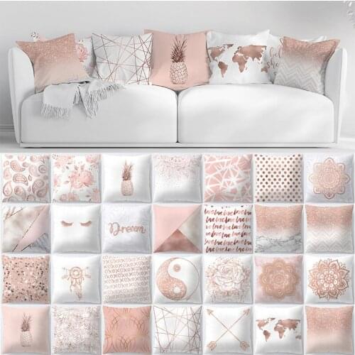 Polyester Fiber Rose Gold Geometric Pillow Cover Sofa Cushion Home Decorative Pillows Cover 01-40