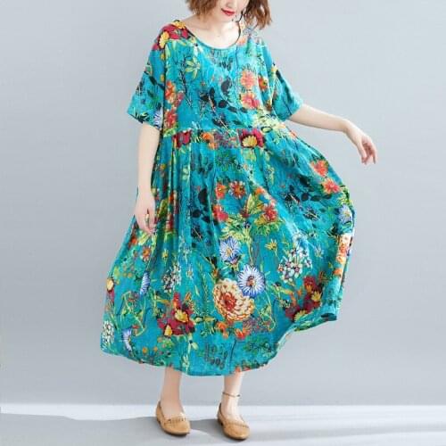 Plus Size House Dress Women 2021 Summer Short Sleeve Floral Print Casual Dress High Waist Loose Oversized Smock Dresses