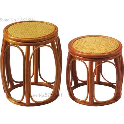 Rattan Drum Stool Round Stool Small Sitting Pier Hotel Shoe Changing Stool Low Stool Small Rattan Chair Full Rattan Drum Pier Ra