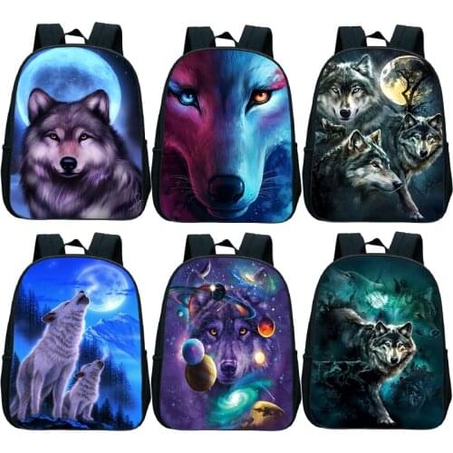 Animal Wolf Backpack Mochila Child Primary School Backpack Kindergarten bag Casual Knapsack Kids 3D Wolf Printing School Bags