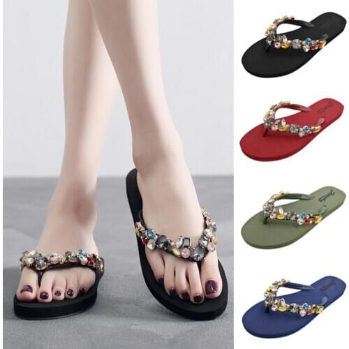 2021 New Summer Sandals Bohemia Women Flip Flops Fashion Luxury Rhinestone Beach Slippers Flat Indoor Outdoor Slides Girls Shoes