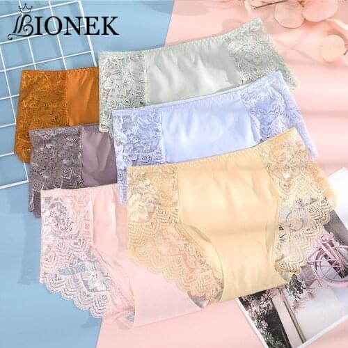 BIONEK New Panties Mid-Lace Sexy Ladies Underwear Seamless Underpants Breathable Comfort Triangle Panties Female Shorts
