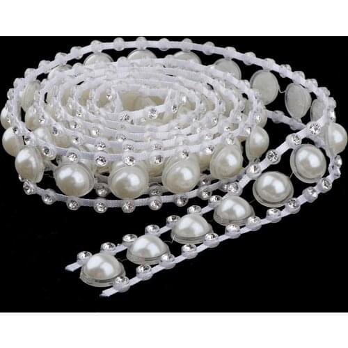 1 Yard 18mm Wide White Pearl Rhinestone Diamante Chain Trim DIY Sewing Crafts Embellishments
