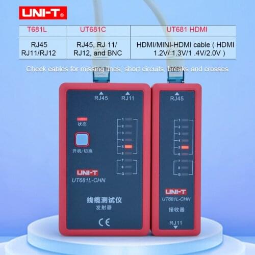UNI-T Handheld Cable tester for Ethernet/telephone/BNC/HDMI conducting,short-circuit,crossed or open-circuit test LED display