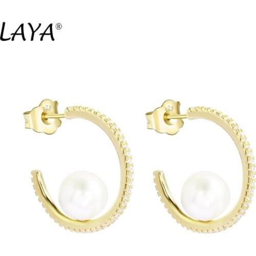 Laya 925 Sterling Silver Natural Freshwater Pearl AAA Zirconium Hoop Earrings For Women Wedding Fashion Jewelry 2021 Trend