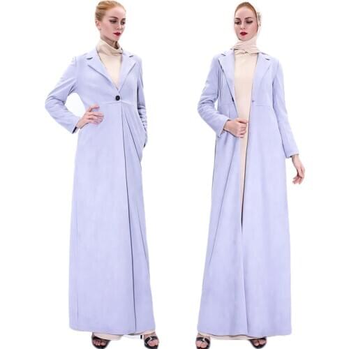 Women Long Sleeve Warm Fall Winter Overcoat Long Swing Coat Suede Casual Abaya Muslim Islamic Clothing Outwear Slim Lapel Collar