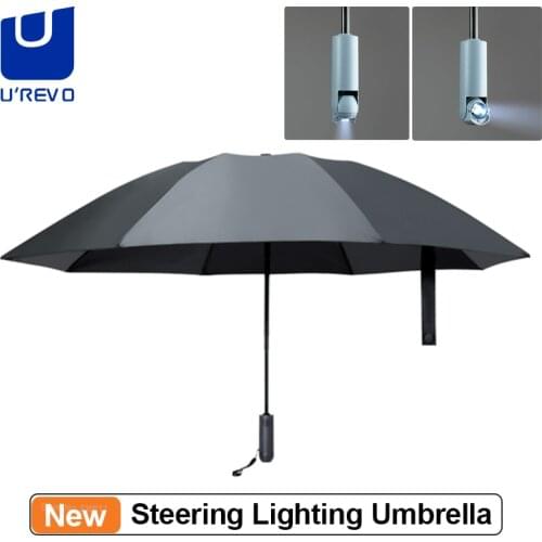 UREVO Steering lighting Umbrella Tunable LED light Automatic Reverse Folding Flashlight Business Umbrella
