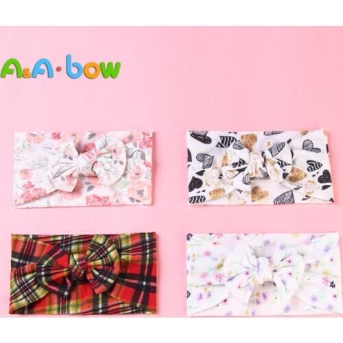 1pcs Plaid Baby Headband Nylon Bow Girl Headbands for New Born Party Baby Gifts Wide Headband Turban for Hair accessories