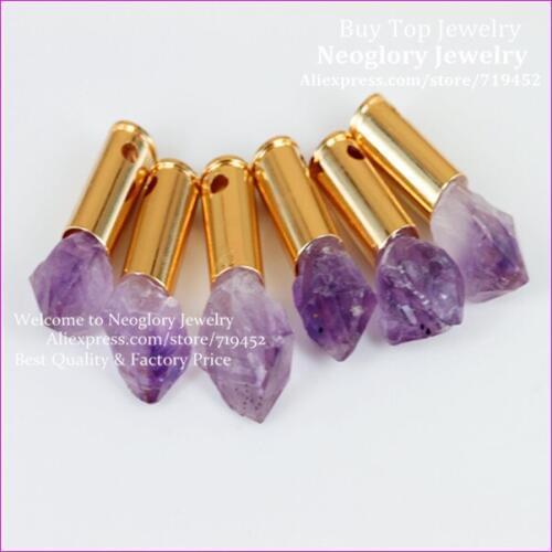 10PCS Natural Raw Rough Purple Gems Stone Point Bullet Pendant Casing Druzy Crystal Quartz Pendant