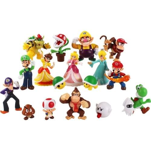 18pcs/Set 2-6cm Super Mario Bros Anime Yoshi Luigi Peach Koopa Ghost Goomba Diddy Kong Action Figure Model Toys Gift Brinquedos