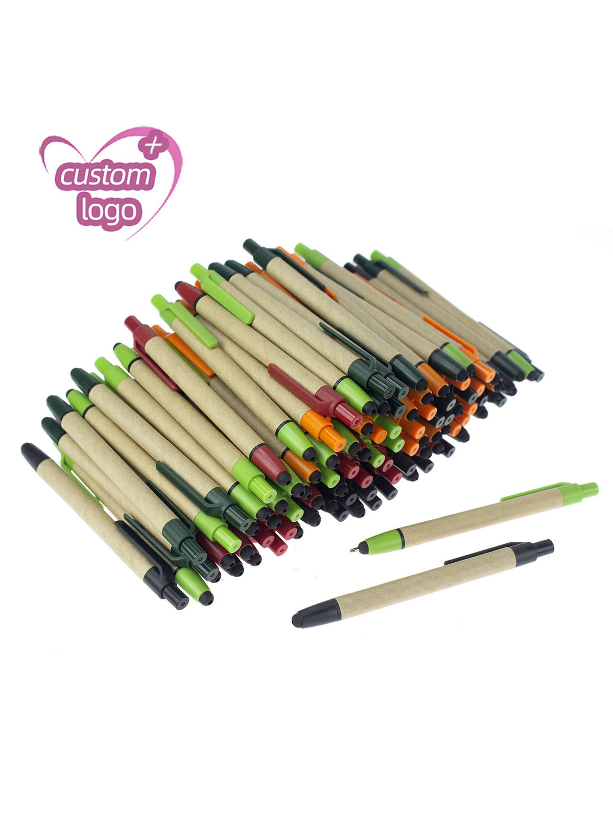 Lot 50pcs 2 in 1 Stylus Eco Paper Ball Pen,Touch Screen Ballpoint,Customized Promotion Logo Gift,For Smart Phone