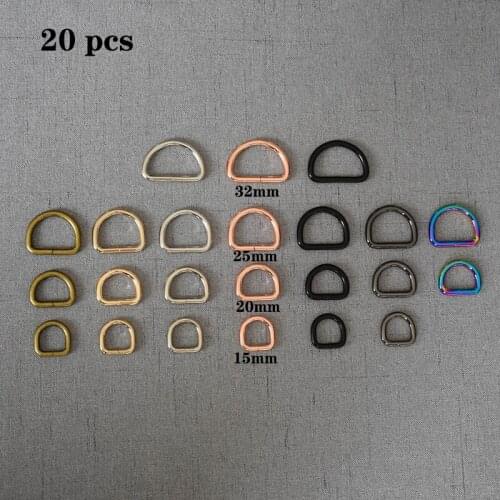 20 pcs/pack 15mm 20mm 25mm 32mm Metal Adjustable D Ring Belt Ribbon Buckle For Backpacks shoes Bag Cat leash Dog leash Buckles