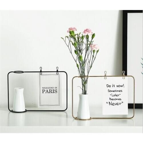 New 30PCS Creative Iron Photo Frame Stand Postcard Clip Holder Home Decor Fashion Design Family Friends Photo Frame include vas