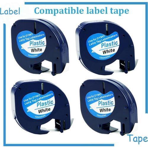 30pk/lot Free shipping Dymo Letratag Tape 12mm 91201 Plastic label tape for DYMO LT-100 12mm*4m black on white Ribbons