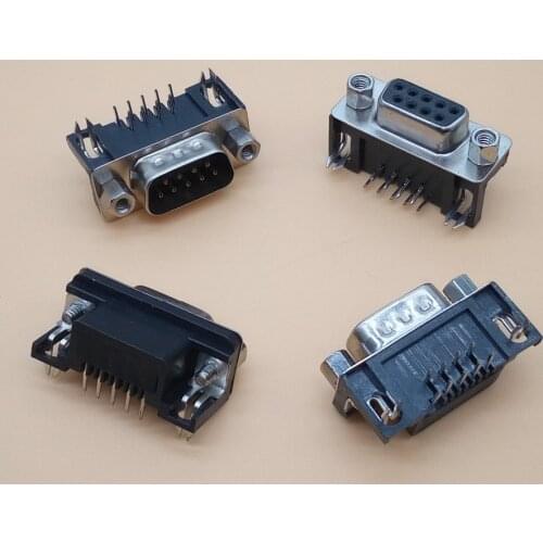 5PCS DR9 Female male Pcb Mount serial port Connector Right Angle D-Sub RS232 COM Connectors 9pin socket 9P Adapter For PCB Board