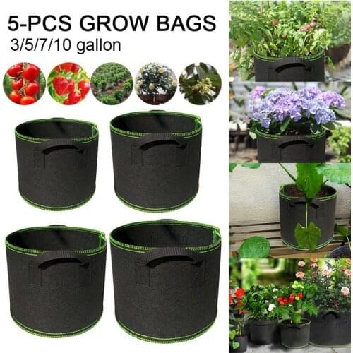 5PCS Breathable Grow Bag Plants Fabric Pots with Strap Handles 5Pcs Round Planting Container Grow Bags Plants Nursery Pot gallon