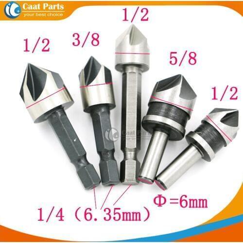 5pcs/Lot woodworking Countersink Drill Bit 1/2",3/8",5/8''Carbon Steel Chamfering Drill Bit 82 Degree Shank Cutter Bits