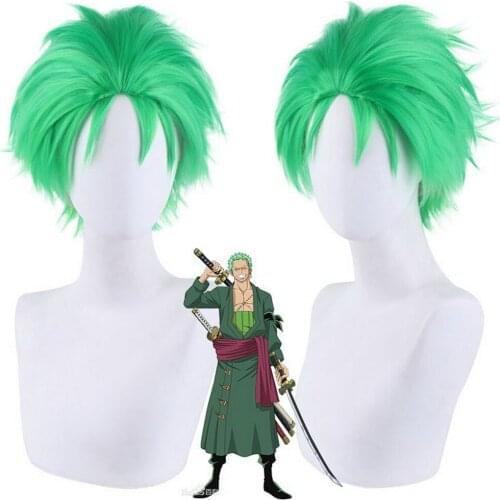 Anime ONE PIECE Roronoa Zoro Short Green Wig Cosplay Slicked Back Synthetic Hair Halloween Costume Adult Party Wigs For Men