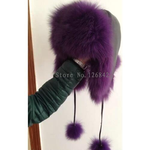 Free shipping Natural fox fur leather top lei fengs hat, Ear muff hat, warm winter hat More color can be customized