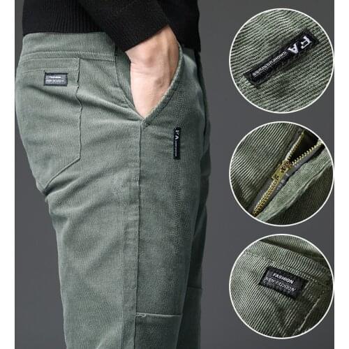 Winter Pants Men Trousers Military Green Pants 2019 Out Door Corduroy Slim Casual Trousers Male Black Office Work Pants Big Size