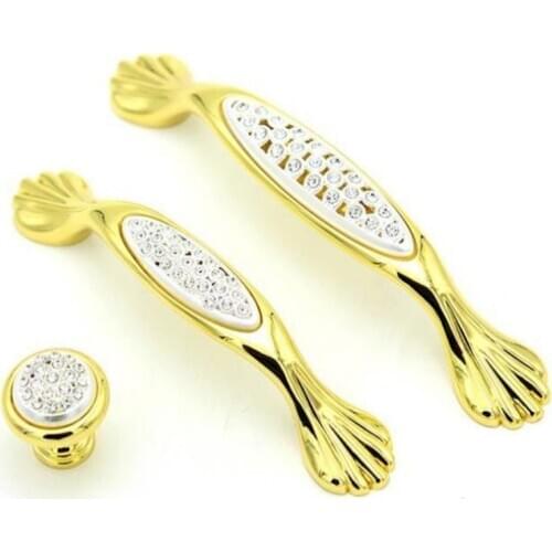 European diamond wardrobe drawer handle high grade Crystal furniture handle pastoral shoe cabinet knob drawer dresser knobs128mm