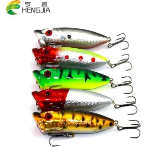 HENGJIA 5pcs Popper floating Fishing Lures 6.5cm 11g 6# high carbon steel hook isca artificial fishing bait pike fishing tackle
