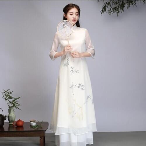 Chinese Fairy dress Ao dai Cheongsam Women Vintage dress Long Summer