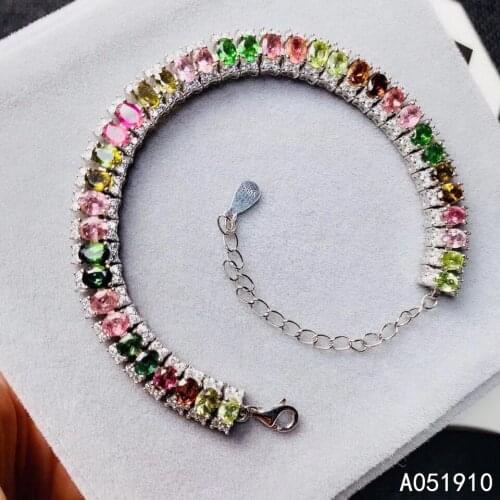 KJJEAXCMY boutique jewelry 925 sterling silver inlaid Natural tourmaline gemstone bracelet ladies support detection popular