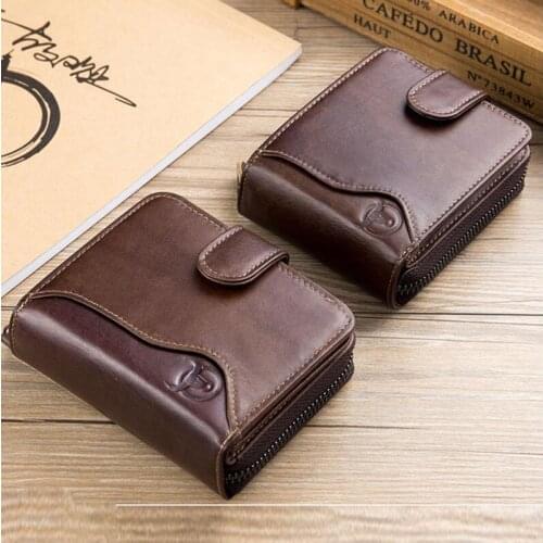 BULLCAPTAIN Genuine Leather Zipper Credit Card Holder ID And clutch Designer Wallet High Quality High capacity Mens Wallet