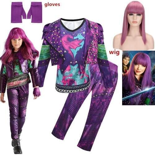 Descendants 3 Mal Bertha Maleficent evie Cosplay 3D costumes+wig Audrey Costumes girl Halloween Birthday Party Costumes for Kids