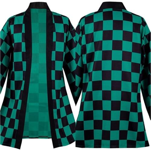 Demon Slayer Kamado Tanjirou Cosplay Costumes Halloween Carnival Suit with Earrings