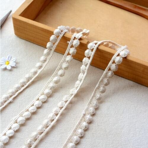 5 Meters/lot Width 1cm Beige Pompom Braid Lace Trim Ribbon Cotton Lace Fabric DIY Craft Garment Curtain Sewing Accessories