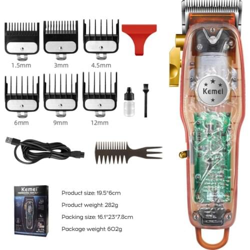 Kemei Hair Clipper Electric For Men Hair Trimmer Transparent Body Cordless Hair Cutting With LCD Display Barber Machine Barber