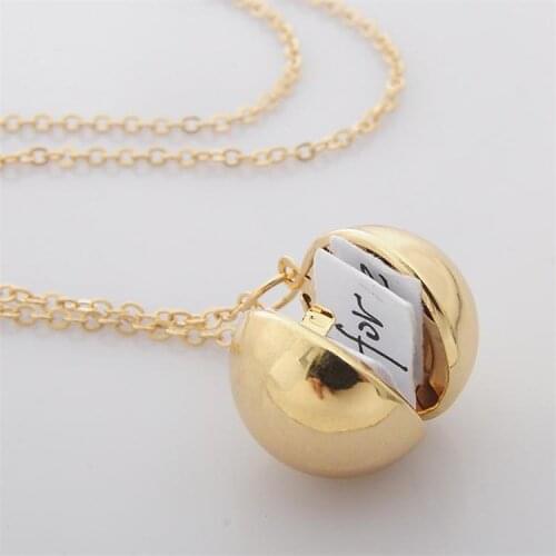 1PC Family Anniversary Photo Locket Necklace Gold Ball Pendant Sphere I Miss You Locket for Girlfriend Mom Gift
