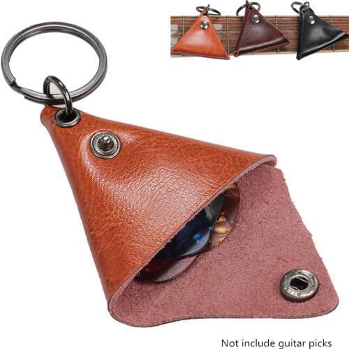 Genuine Leather Trangle Guitar Ukulele Picks Plectrums Pocket Cover Case Stroage Soft Bags Keychain Shape Guitar Accessories