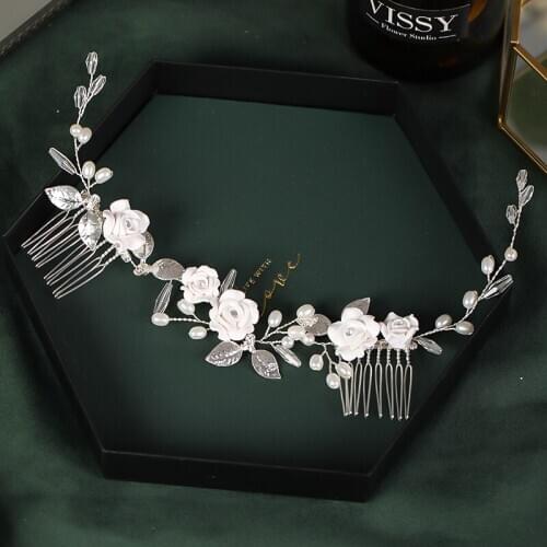 Fashion Silver Color Hair Accessories For Party Pearl Crystal Hair Combs Bands Bridal Women Jewelry Flower Leaf Headpiece