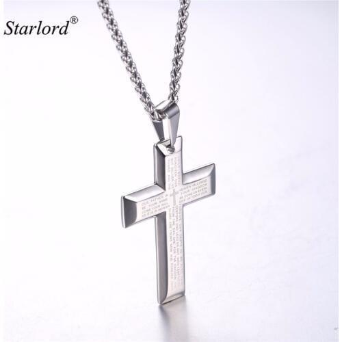 Bible Verse Cross Necklace Pendant Religious Holy Men Never Fade Stainless Steel Christian Jewelry Simple Cross Necklace GP2193
