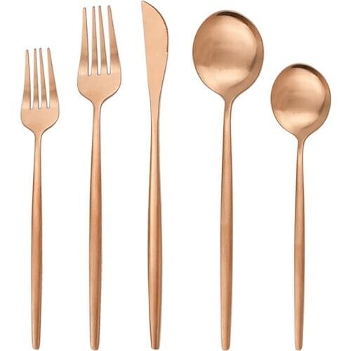 Rose Gold Dinnerware Set 304 Stainless Steel Cutlery Set Knife Dessert Fork Dessert Spoon Kitchen Flatware Set Silverware Set