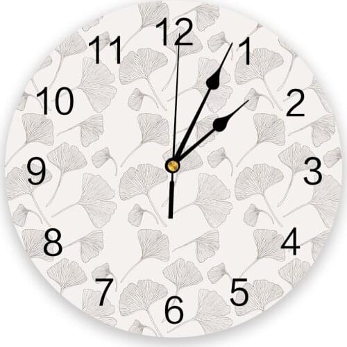 Ginkgo Leaves Texture Pink Print Wall Clock Wall Art Silent Non ticking Round Wall Watch for Home Decortaion Best Gift