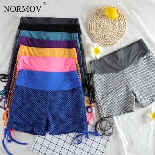 NORMOV Women Summer Casual High Waist Shorts Seamless Quick Dry Grid Tights Push Up Female Short Fitness Gym Breathable Shorts